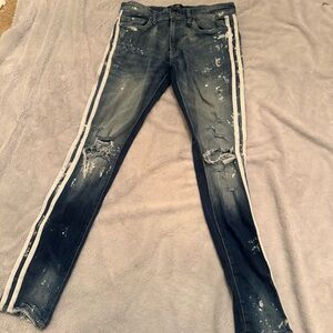 Jordan Craig Ross Distressed Paint Splatter Blue Jeans‎ White Stripes Size 30x32